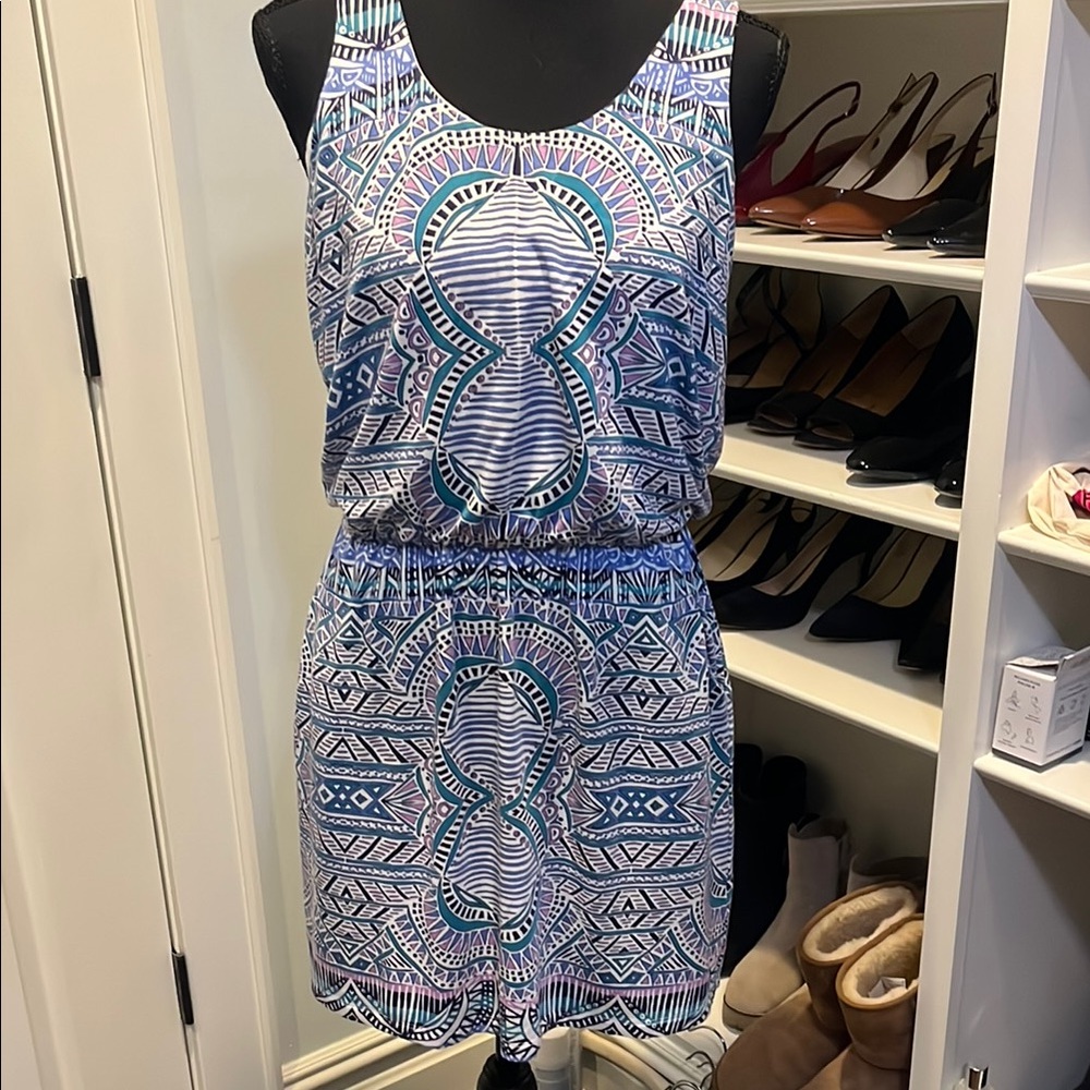 Tart Blue and White Sleeveless Sundress Mini